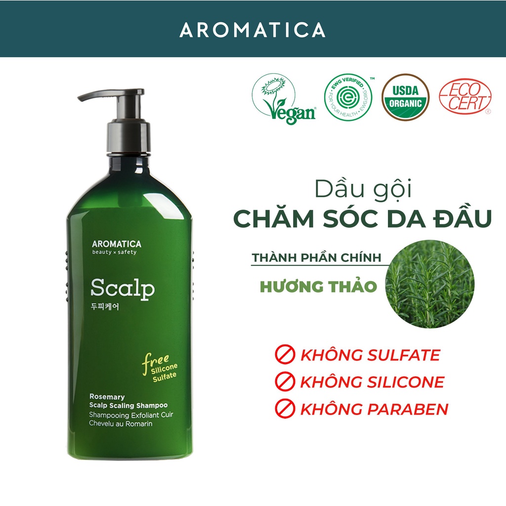 Dầu Gội Giảm Gàu Ngứa Chiết Xuất Hương Thảo Aromatica Rosemary Scalp Scaling Shampoo 400ml