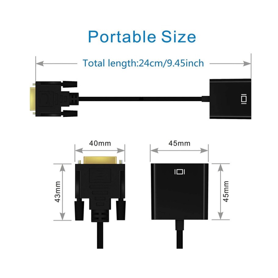 Cáp DVI to VGA, chuyển đổi tín hiệu DVI-D 24+1 sang VGA dài 0.2m