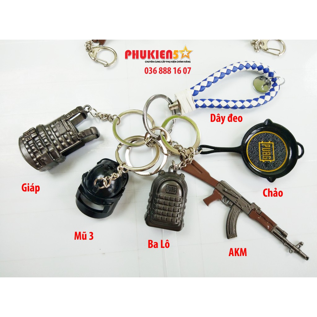 Combo 6 món Móc khóa Pubg cực chất Mũ 3 / Giáp / Ba Lô / AKM / Chảo / Dây - Hợp Kim Không gỉ - sơn tĩnh điện cực bền