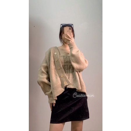Sét áo khoác len cadigan kèm áo quây len vặn thừng | BigBuy360 - bigbuy360.vn