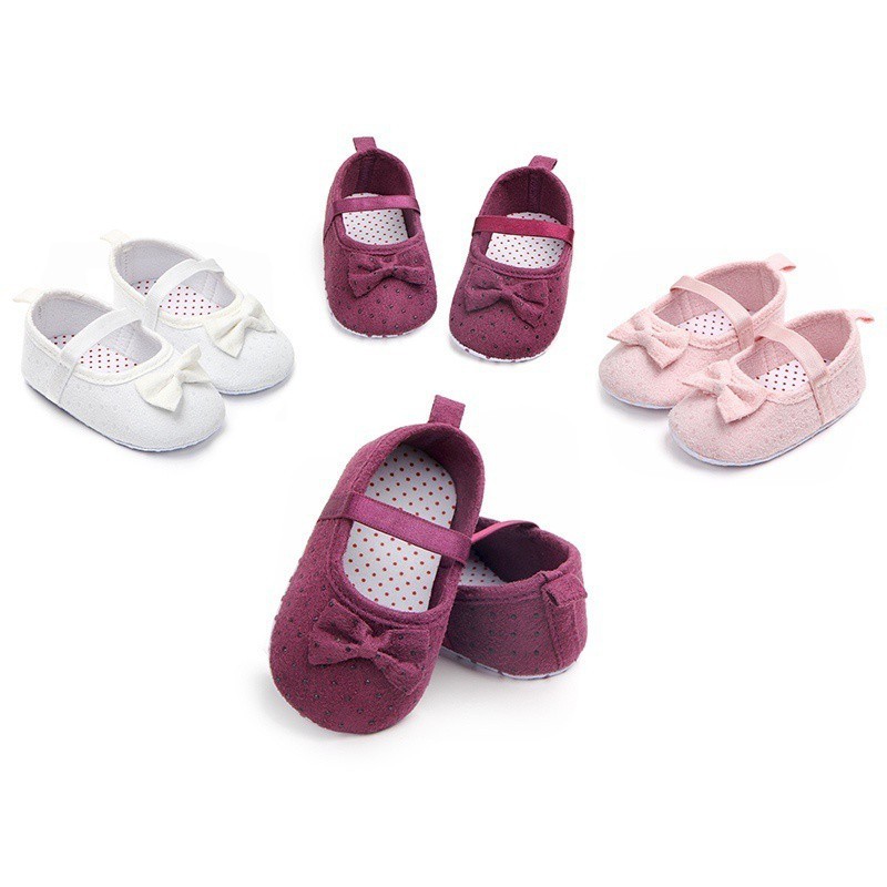 Giày búp bê đế mềm đính nơ xinh xắn cho bé gái 0-18 tháng tuổi