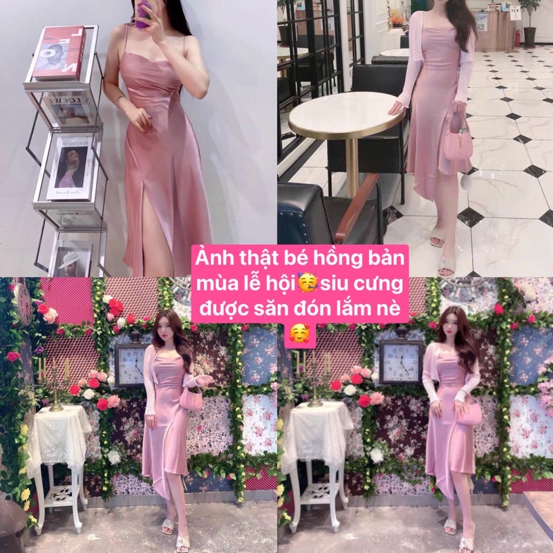 (SẴN+ẢNH THẬT+VIDEO) Đầm Hai Dây Lụa Nữ Dáng Dài Hai Màu Đen Trắng Thiết Kế Cổ Trễ Xẻ Tà Lệch Vạt Gợi Cảm FISHY | BigBuy360 - bigbuy360.vn