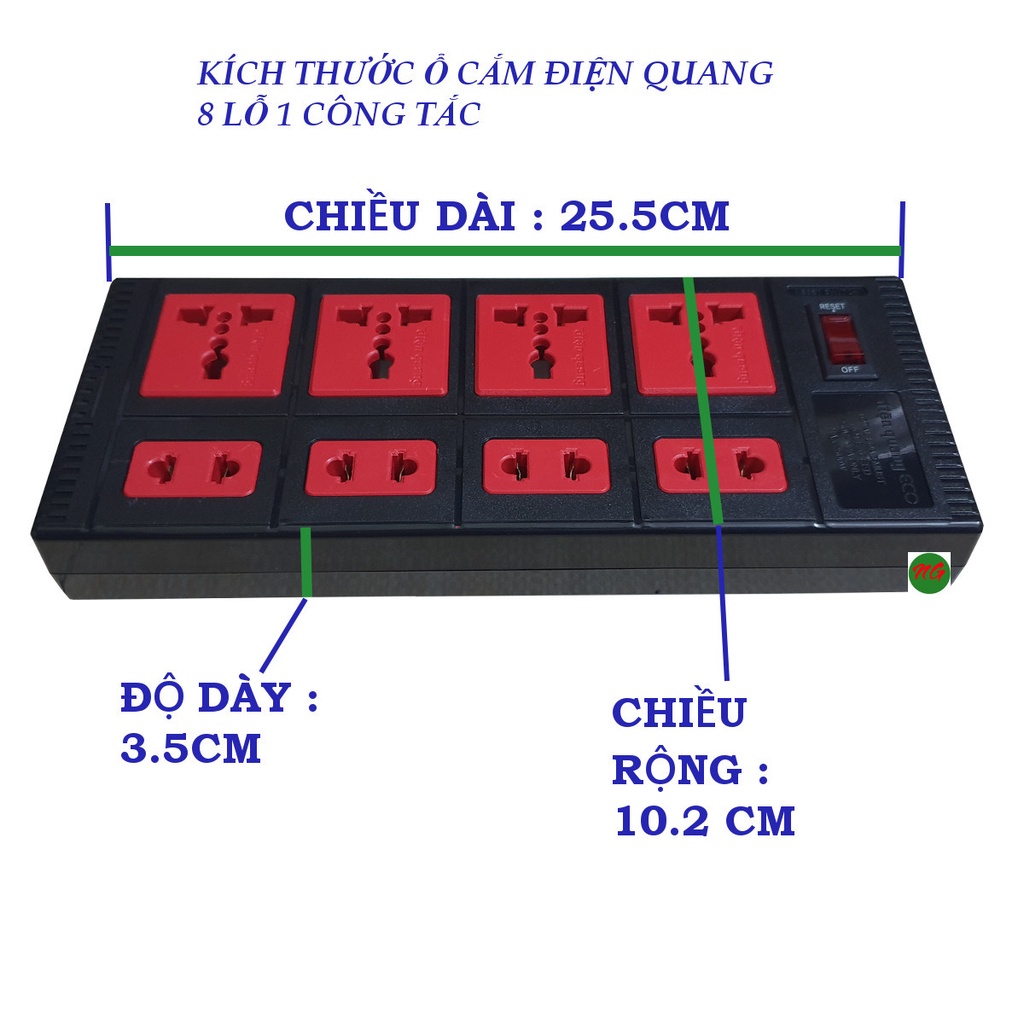 Ổ cắm ĐIỆN QUANG 8 ổ cắm 2 Mét ESK2BR ( Đen phối đỏ)