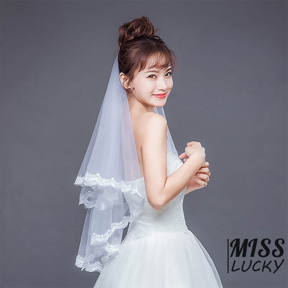 Khăn voan mỏng 2 lớp xuyên thấu xinh xắn cho cô dâu