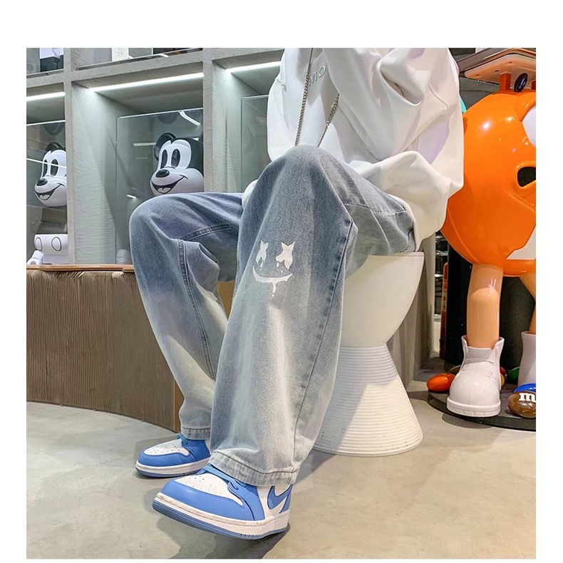 Quần jean dài ống rộng màu sắc gradient phong cách hip hop năng động thời trang dành cho nam