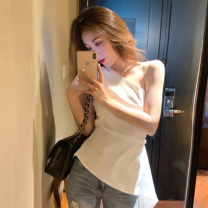 Áo Thiêt Kế Bẹt Vai Ullzang Áo Nữ Công Sở Thanh Lịch Hàn Quốc Áo Kiểu Sơ Mi VFABV240519