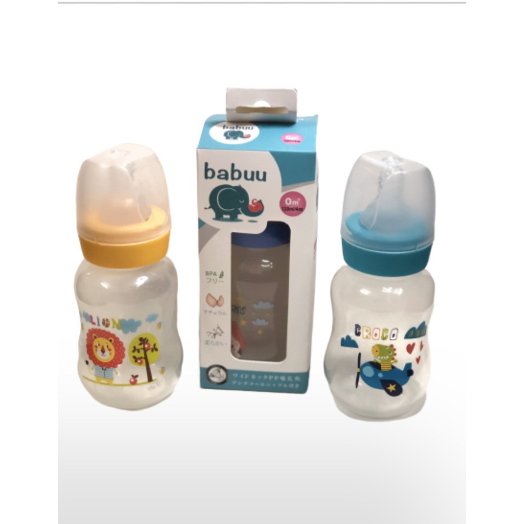 Bình sữa cổ thường PP, núm silicon kèm tay cầm 120ml/240ml Babu Baby Nhật Bản BB179235