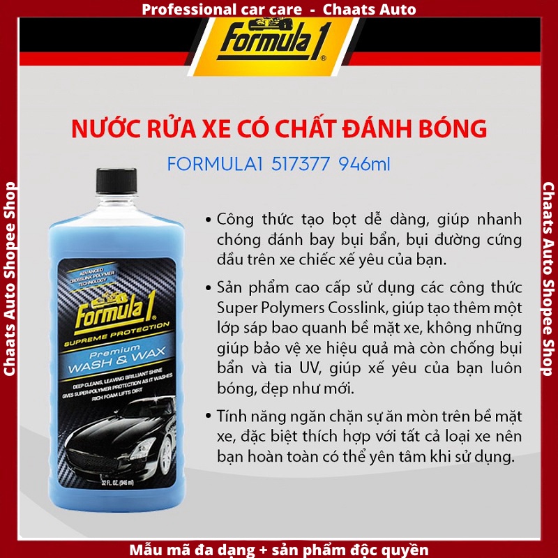 Nước rửa xe &amp; làm bóng xe 2in1  Hàng chính hãng  Nước rửa xe có chất đánh bóng cao cấp FORMULA1 517377 946ml