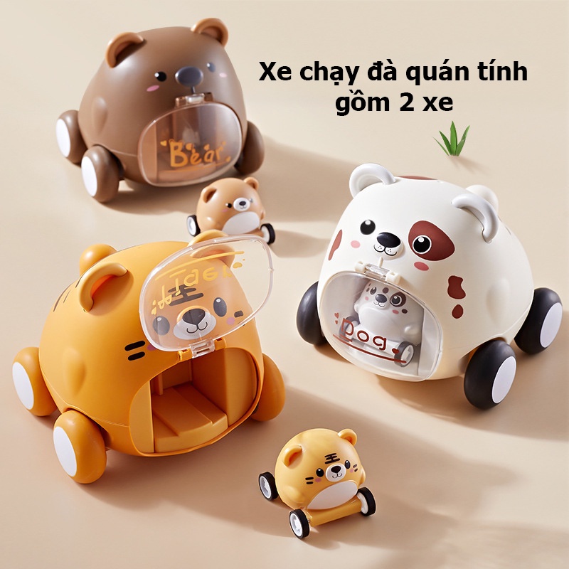 Đồ chơi xe gấu cún con chạy đà KAVY gồm 2 xe vui nhộn, chứa đựng lẫn nhau