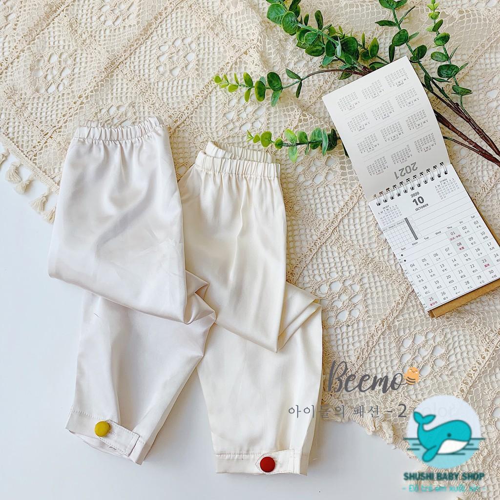 áo dài tết bé trai lụa gân tà đắp hai màu Beemo