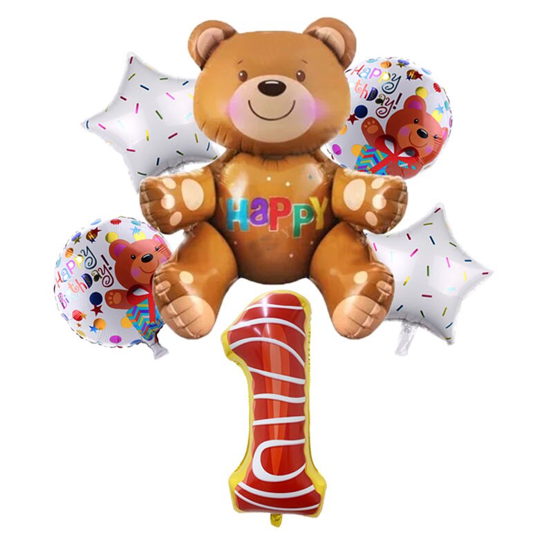 Set 7 bong bóng tráng nhôm hình gấu 3D kích thước 32 inch trang trí tiệc sinh nhật