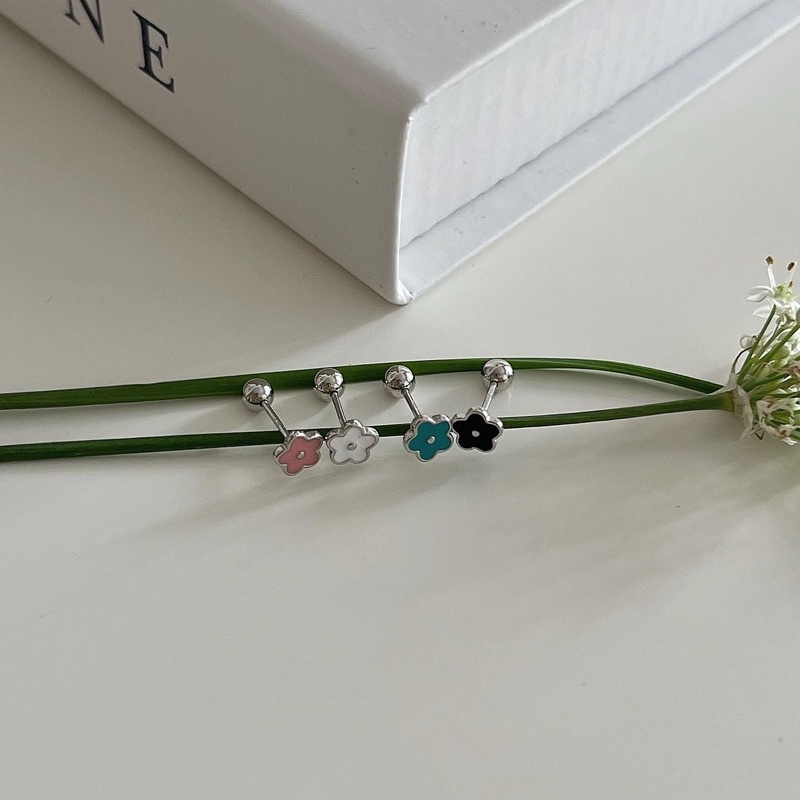 𝐯𝐞𝐥𝐯𝐞𝐭𝐩𝐢𝐧𝐤.𝐚𝐜𝐜🇰🇷 | Khuyên tai chốt bi vặn bông hoa nhiều màu