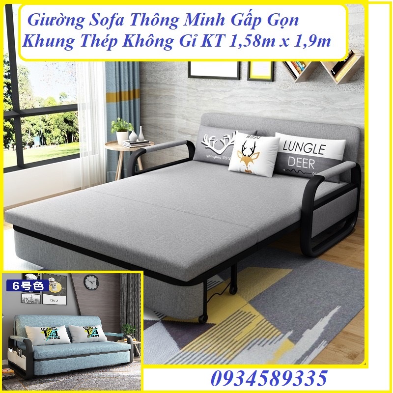 Giường Sofa Đa Năng Cao Cấp, Sofa Thông Minh Gấp Gọn Có Ngăn Chứa Đồ,KT 1,5m x 1.9m
