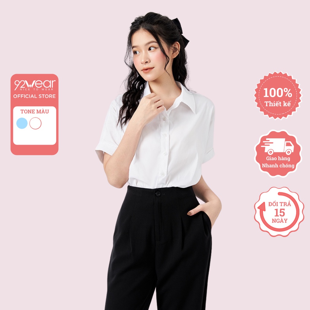 Áo sơ mi nữ ngắn tay form rộng trẻ trung thanh lịch 92WEAR ASW1133