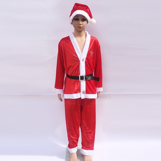 Bộ đồ ông già noel kèm nón bằng vải nhung cho bé từ 1-10 tuổi .