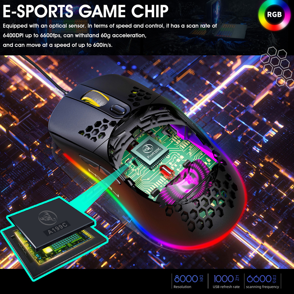 Chuột Gaming Hxsj X600 Phát Sáng Cao Cấp Đẹp Mắt Kèm Phụ Kiện