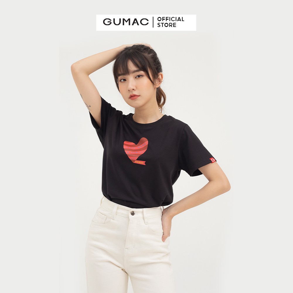 [Mã WABRGM11 giảm 10% đơn 250K] Áo thun nữ GUMAC in trái tim mẫu mới ATB826 | BigBuy360 - bigbuy360.vn