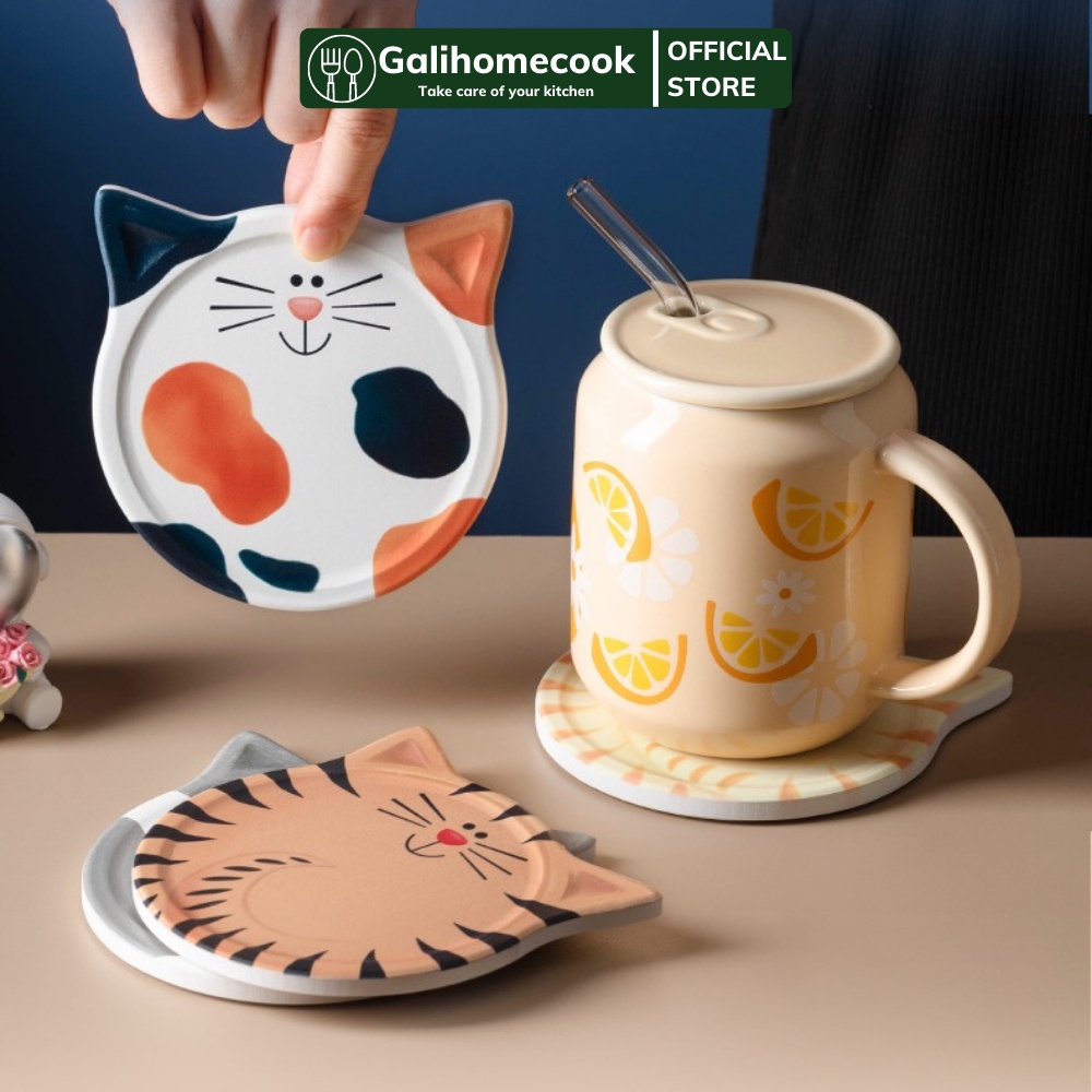 Đế lót ly, tấm lót cốc thấm nước dễ thương bằng gốm cao cấp | Galihomecook