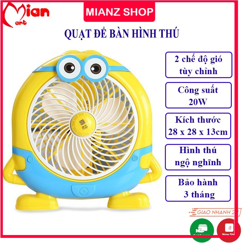 Quạt để bàn mini hình thú minion để bàn làm việc, giường cho bé 3 cánh - MIANZ SHOP