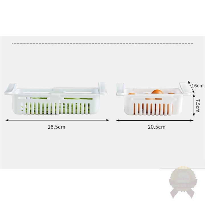 Khay rổ nhựa cài tủ lạnh điều chỉnh độ dài đựng thực phẩm tiết kiệm không gian