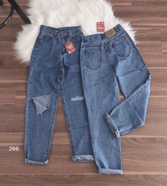 Quần baggy jeans đậm rách xẻ đùi gấp ulzzang