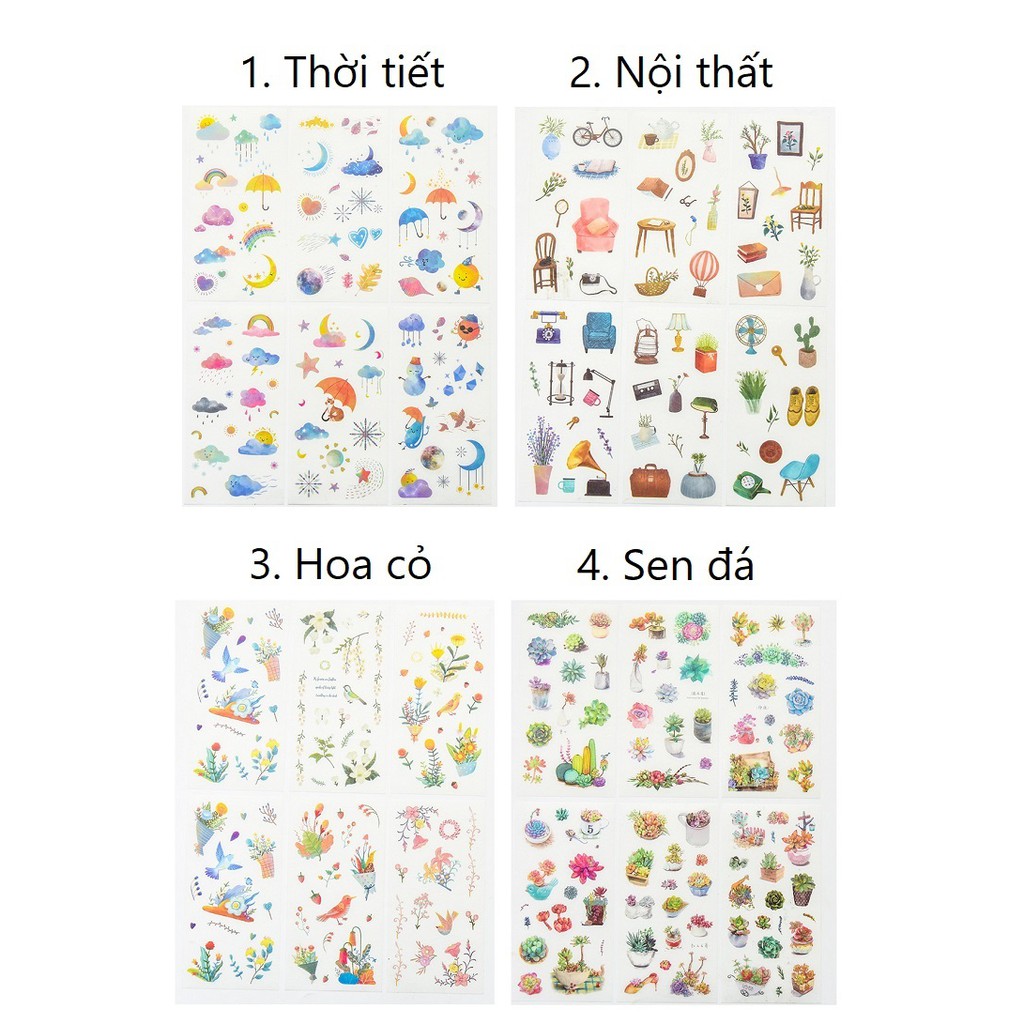 Set 48-120 Sticker trang trí planner STG070 Gachini