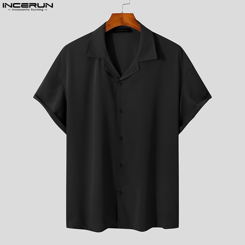 INCERUN Áo Sơ Mi Ngắn Tay Màu Sắc Đơn Giản Thời Trang Mùa Hè Cho Nam