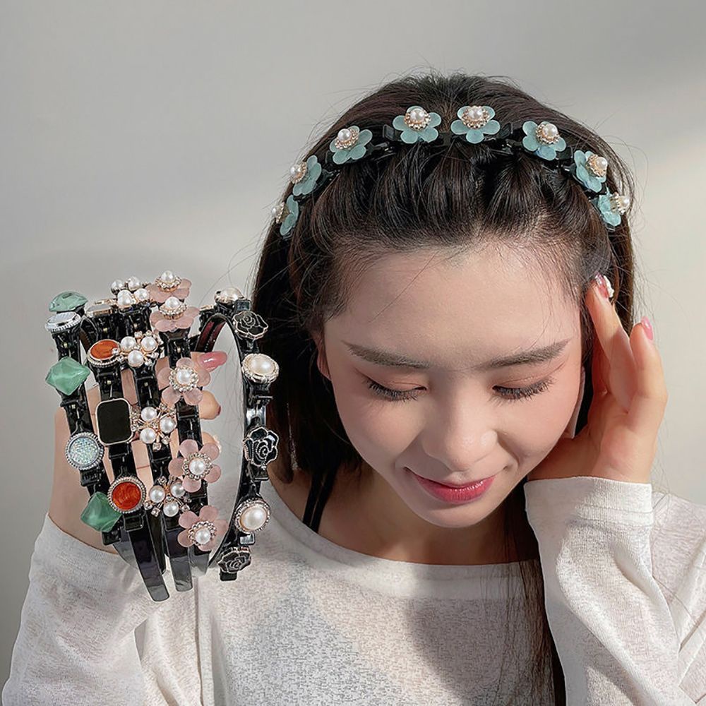 Băng Đô Cài Tóc Bằng Nhựa Hai Lớp Họa Tiết Hoa / Răng Cưa / Ngọc Trai Ngọt Ngào Cho Nữ