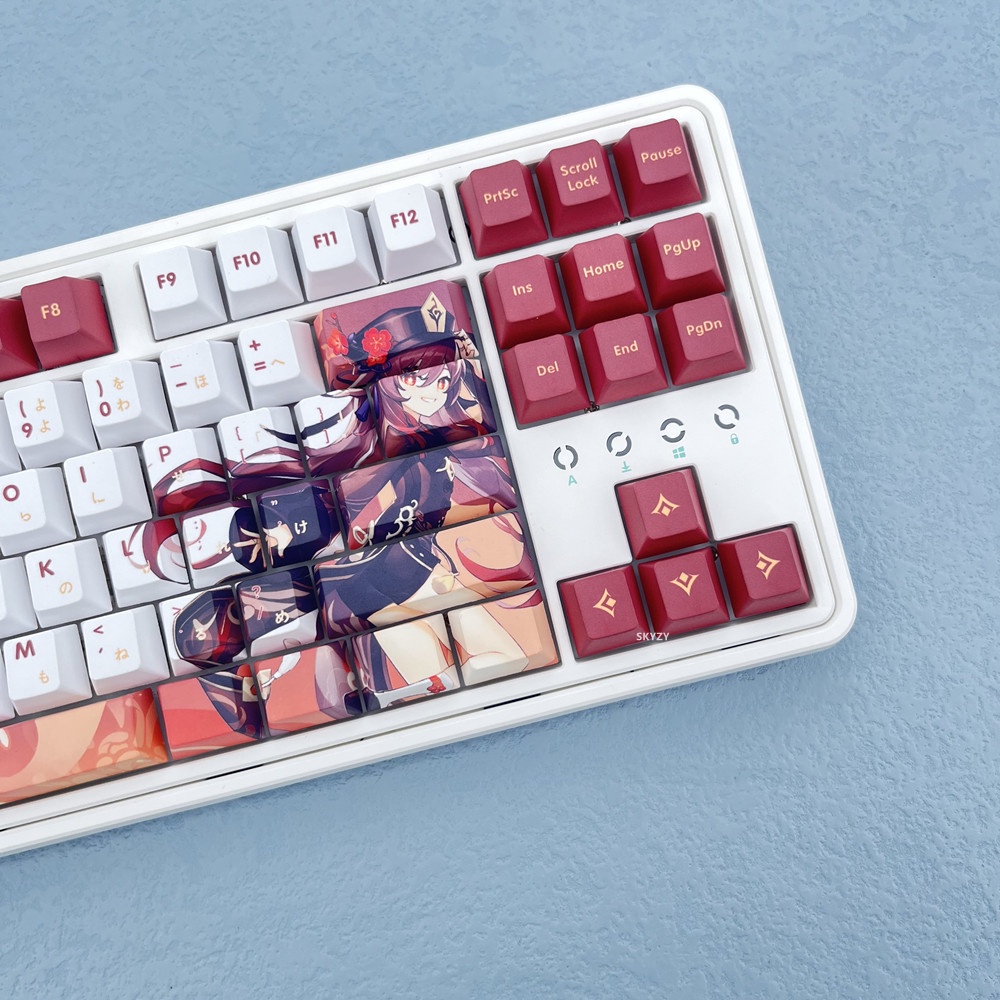 128 phím Genshin Impact Hu Tao Keycap Cherry Profile Anime PBT Dye Sub Bàn phím cơ học Keycaps