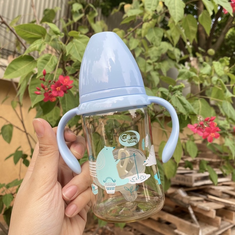 Bình sữa PPSU cổ rộng dung tích 180ml 240ml GB Baby có tay cầm tặng núm ty và bộ lọc chống sặc