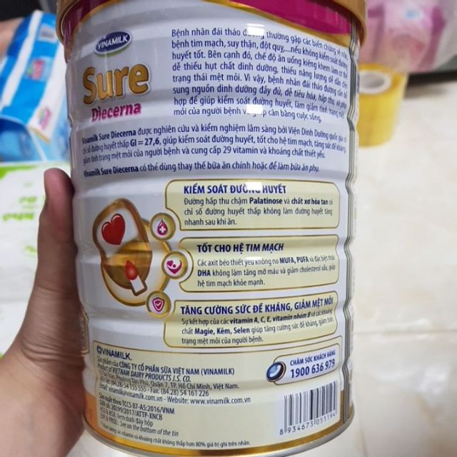 Sữa bột Vinamilk Sure Diecerna 900g mẫu mới