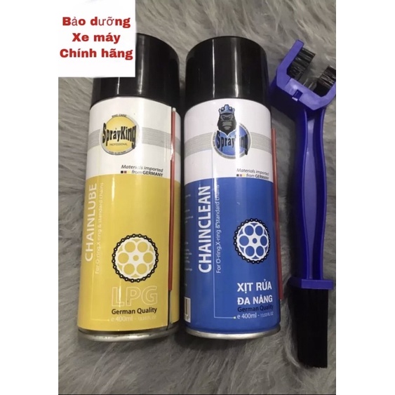 Combo Dung dịch tẩy rửa + Dưỡng sên + bàn chải sprayking chính hãng