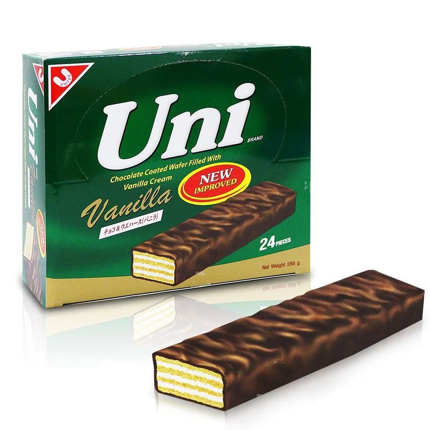 Bánh Xốp Sôcôla Uni Kem Vanilla - Chocolate Coated Wafer Filled With Vanilla Cream (Hộp 24 thanh)