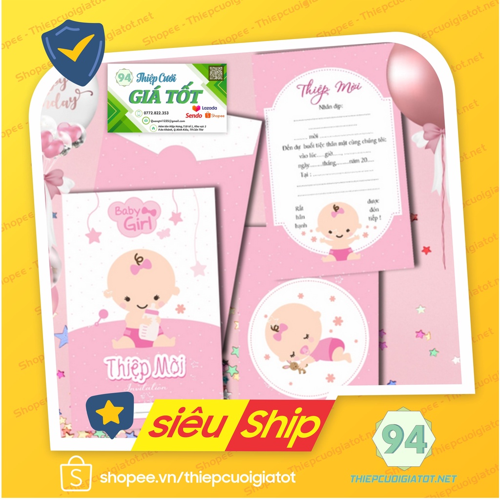 ?[Siêu Rẻ] Thiệp Thôi Nôi, Đầy Tháng, Sinh Nhật (Bé Gái) + In Nội Dung