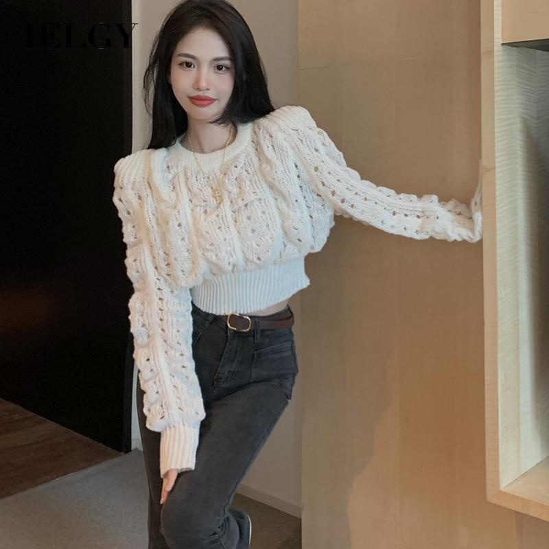 IELGY    Áo sweater Tay Dài Dáng Rộng Màu Trắng Thời Trang Cho Nữ