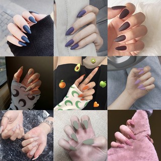 YADORNOS Bộ 24 móng tay giả dài nhám đầu nhọn nghệ thuật phong cách Châu Âu thời trang