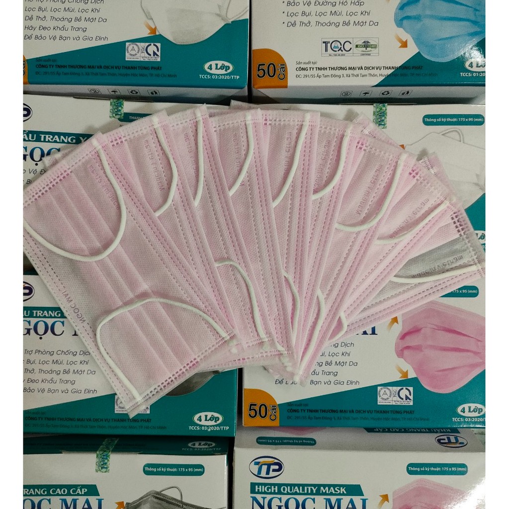 combo 10 Hộp Khẩu Trang Y Tế Chất Lượng Cao 4 Lớp Ngọc Mai Màu Xám, Trắng, Xanh, Đen, Hồng  (50 Cái/hộp) | BigBuy360 - bigbuy360.vn