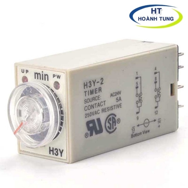 Timer hẹn giờ H3Y-2 relay mini thời gian, công tăc hẹn giờ 8 chân điện áp 24VDC tặng kèm chân đế PYF08A