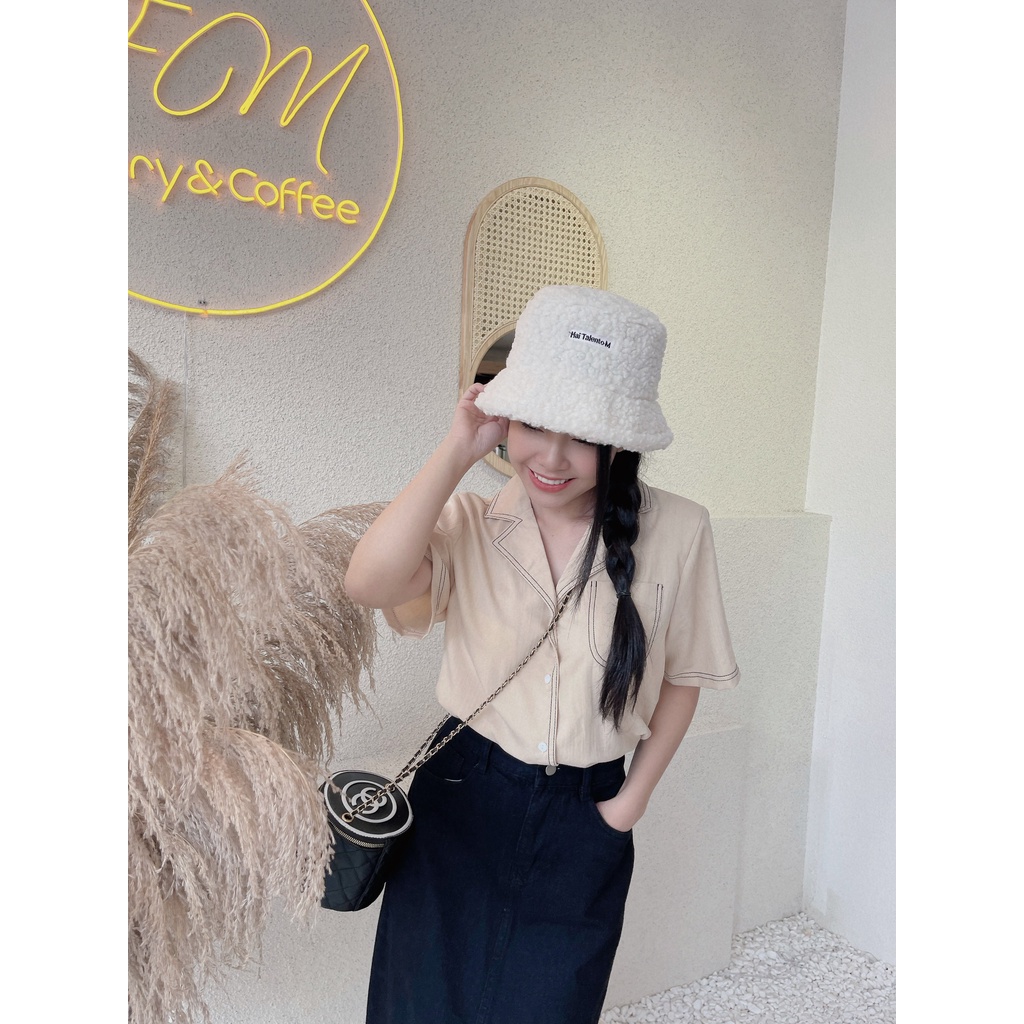 Áo sơ mi nữ tay ngắn FM Style form rộng vải cotton cao cấp họa tiết chỉ nổi ulzzang mang đi học đi làm 220323405