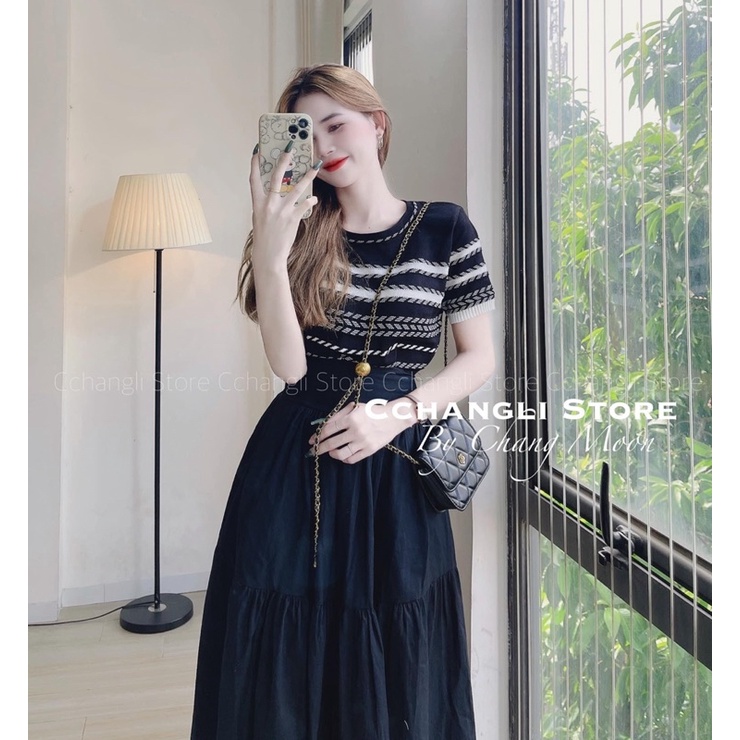 Áo Len mongtoghi tay cộc viền kẻ cổ tròn, hàng mới siêu hot