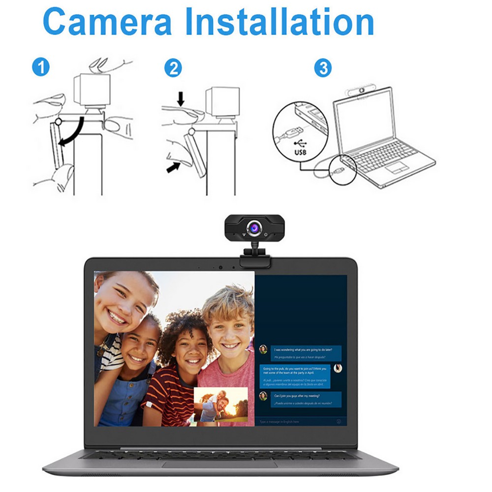 Webcam góc rộng Full HD 1080P 130 ° cho cuộc gọi video HD cho máy tính xách tay có micrô và sử dụng cổng USB | BigBuy360 - bigbuy360.vn