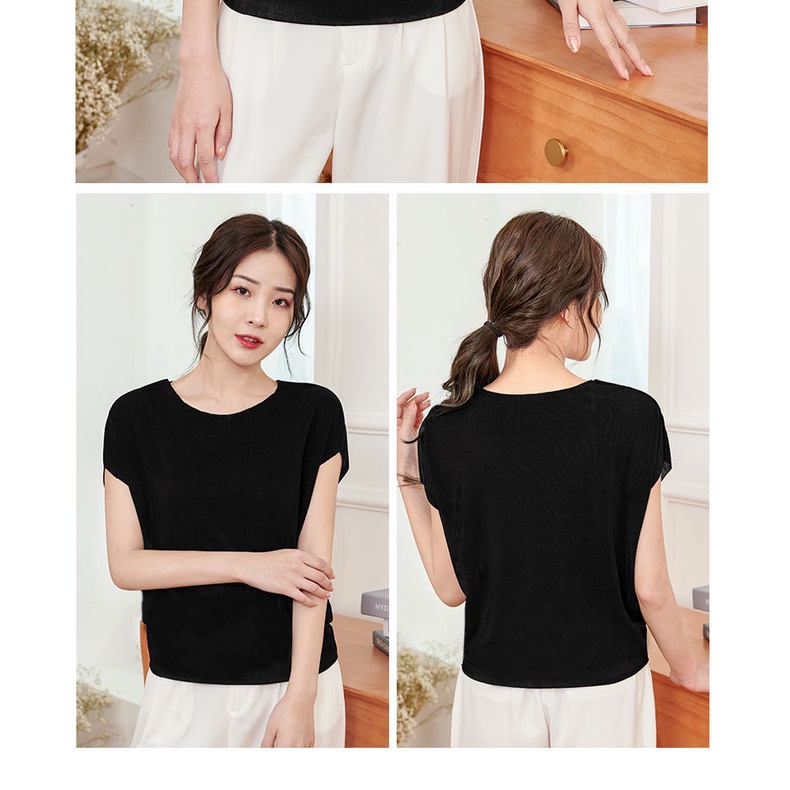 Áo Thun Tay Ngắn Cổ Tròn Vải Lụa Lạnh Mỏng Dáng Rộng Cỡ Lớn Thời Trang Cho Nữ Trung Niên