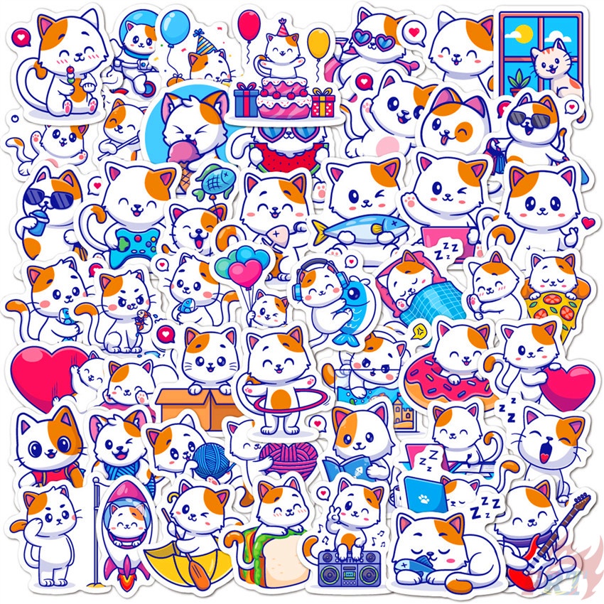 ❉ Nhãn Dán Mini Series 01 Hình Mèo Con Đáng Yêu ❉ Bộ 50 Sticker Họa Tiết Doodle Hợp Thời Trang