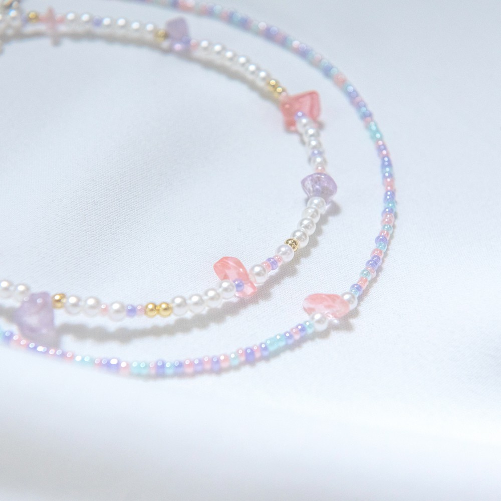 Handmade - Vòng cổ hạt cườm màu pastel hạt ngọc nhựa