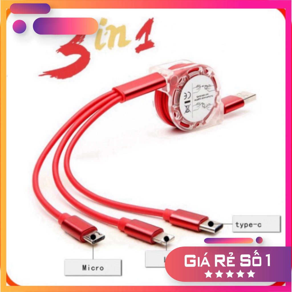 Cáp Sạc rút tròn đa năng 3 Đầu, 3 IN 1 SẠC NHANH, Dây Cao Cấp Siêu Bền dodieuthien946528