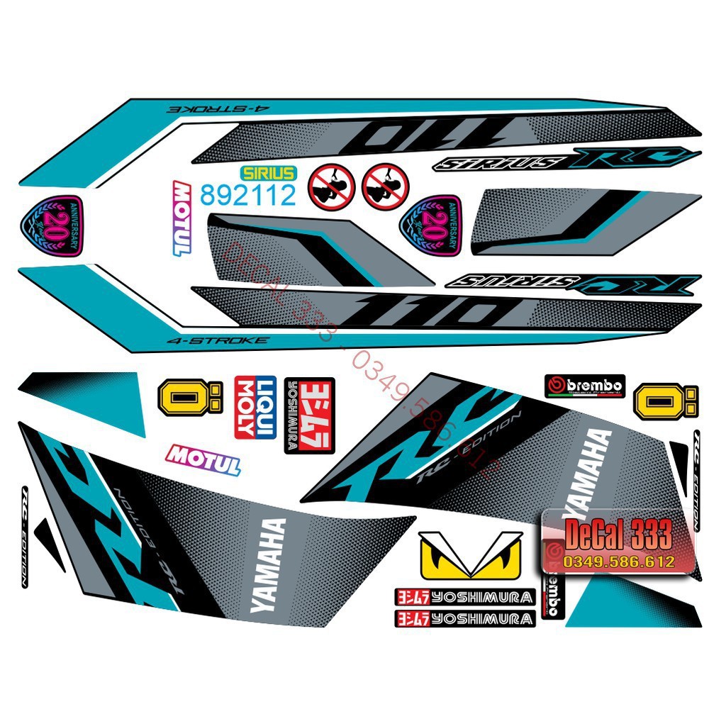 Tem Rời SIRIUS RC  XANH LỤC xám chỉ TRẮNG 892112 (Tem Chế 3 Lớp Chống Phai Màu)