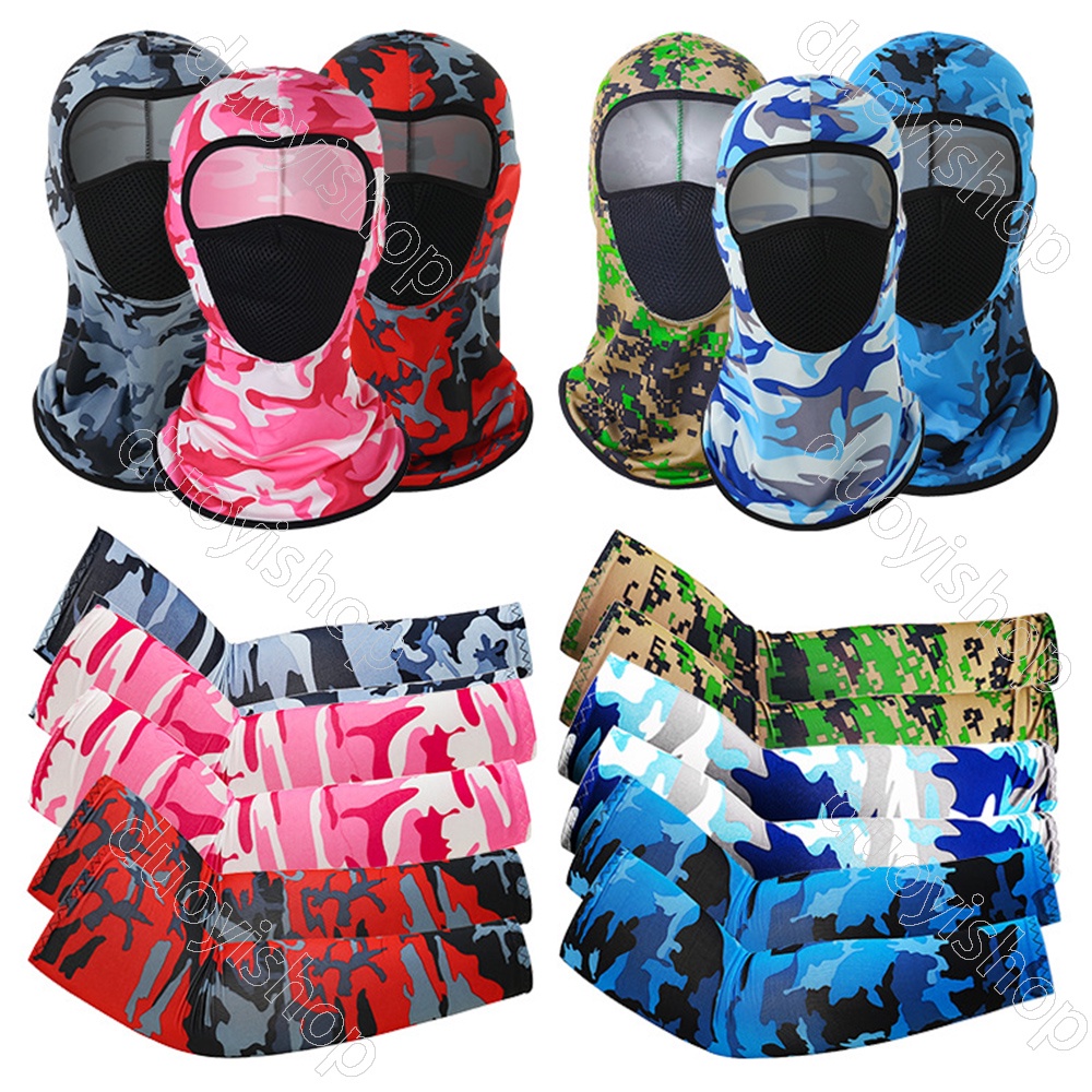 Ống Tay Áo + Khăn Bandana Họa Tiết Rằn Ri Quân Đội Chống Bụi Chống Tia UV Cho Hoạt Động Thể Thao Ngoài Trời