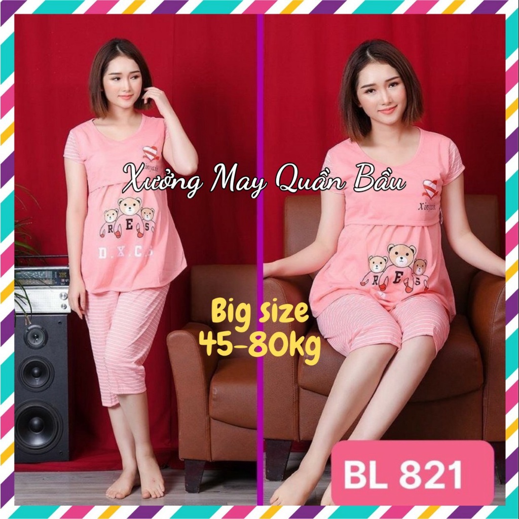 Bộ đồ bầu LỬNG CHẤT COTTON HỌA TIẾT NGỘ NGHĨNH mặc bầu và sau sinh BL821