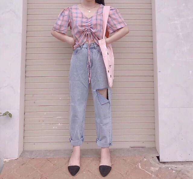 Quần slim baggy jeans xẻ đùi gấp ulzzang kèm ảnh thật