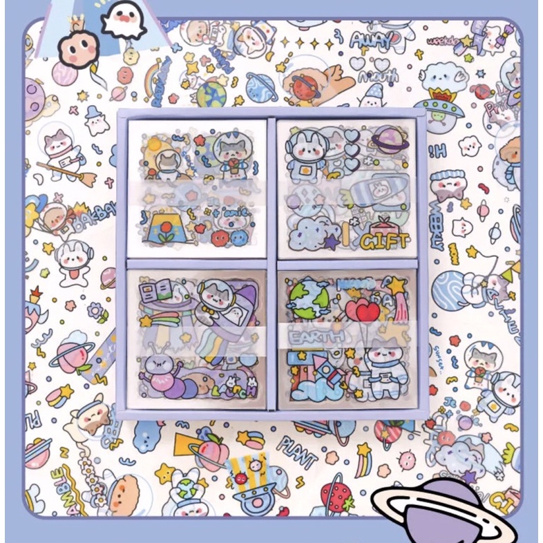 Hộp 100/200 tờ hình dán sticker pet Vũ trụ tinh cầu - Có tách lẻ 50 tờ